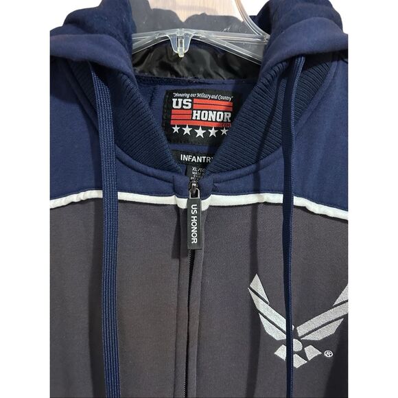 US HONOR US Air Force Full-Zip Hooded Sweatshirt Men's XL Gray Navy - Picture 4 of 13